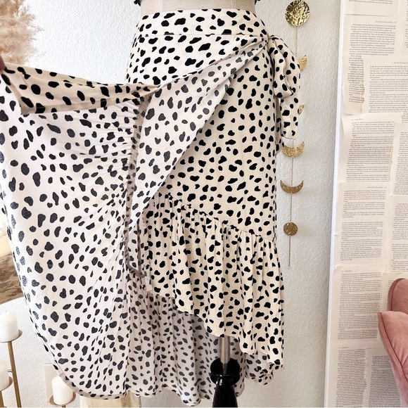 AQUA Spotted Ruffled Wrap Midi Skirt - Picture 5 of 15